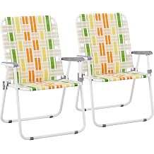 Oversize Webbed Lawn Chair Portable Lightweight Folding Camping Chair for Adults, Webbed Beach Chair Outdoor Patio Lawn Foldable Chairs for Camping Fishing Yard Poolside BBQ, Set of 2,Yellow & Green