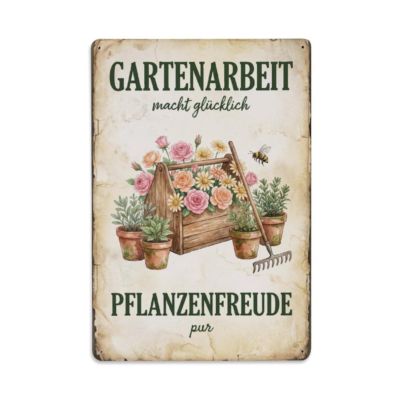 Vintage Funny Garden Work Happy Rustic Gate Thriving Metal Tin Sign Plaque Wall Decor for Cafe, Club Bar, Office, Garden Metal Poster 8x12Inch