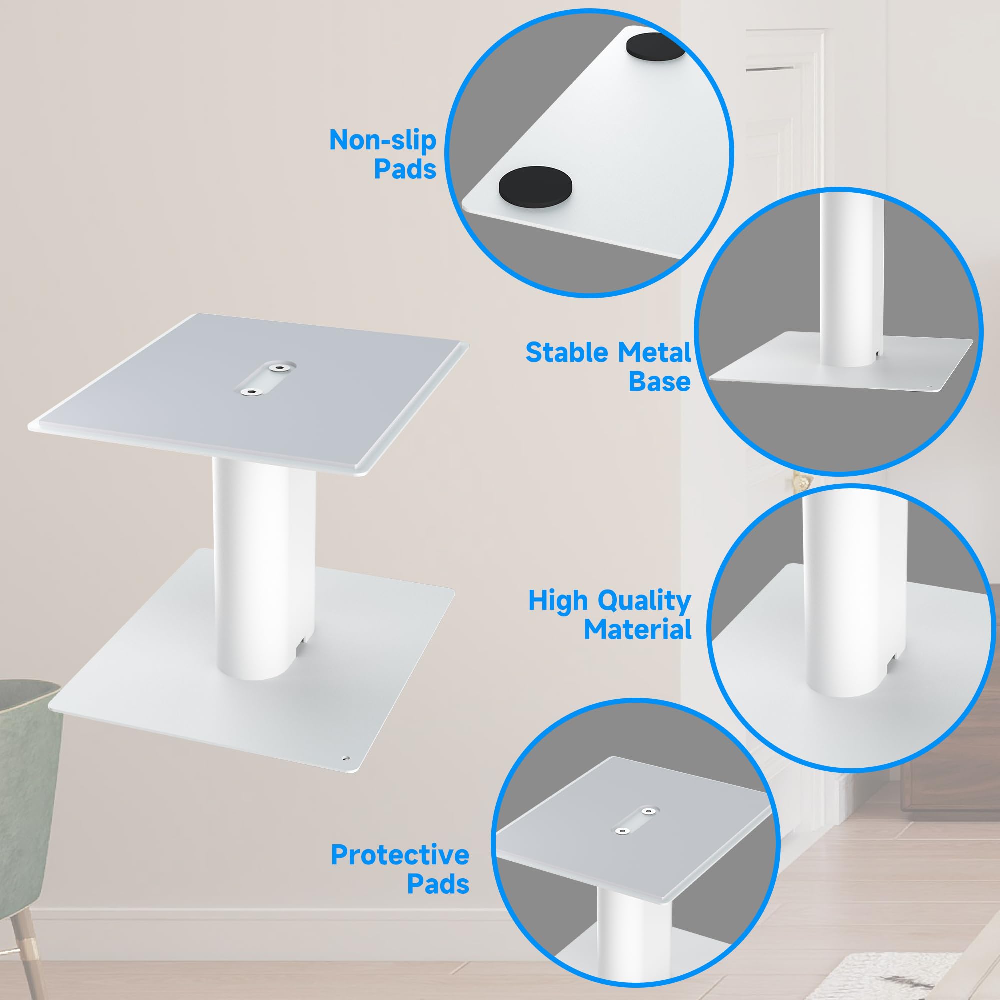 suptek Statyw pod głośnik biurkowy z tacką 16,5 x 20 cm, uniwersalny, idealny do kina domowego i biura, wysokość 157 mm, maks. obciążenie 20 kg, opakowanie 2 szt., biały SDM003MW
