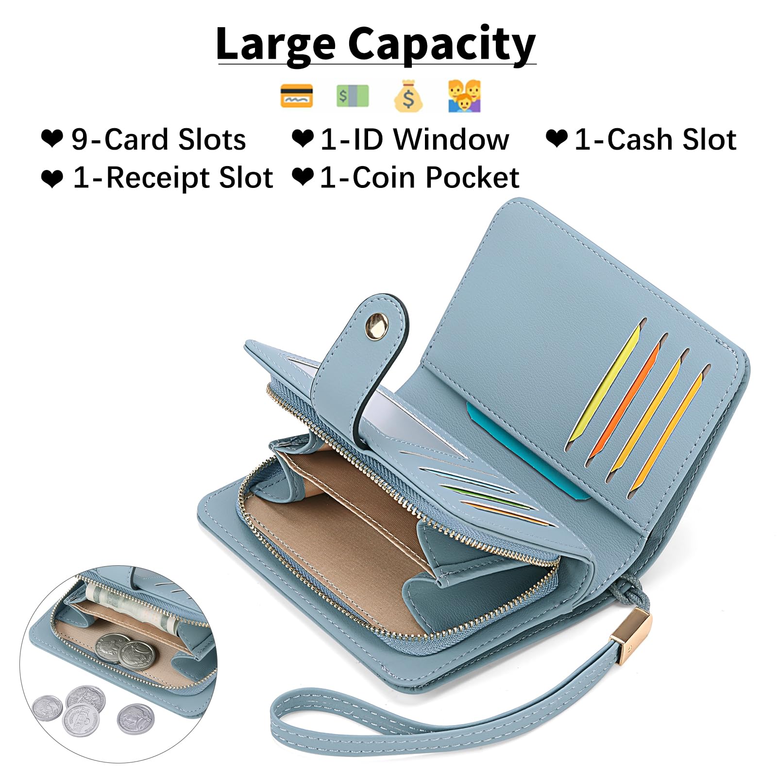 GAEKEAO Portafoglio Donna Piccolo Bloccaggio RFID Portamonete con Cerniera e chiusura a Scatto Scomparti per Carte Multipli Porta Carte di Credito