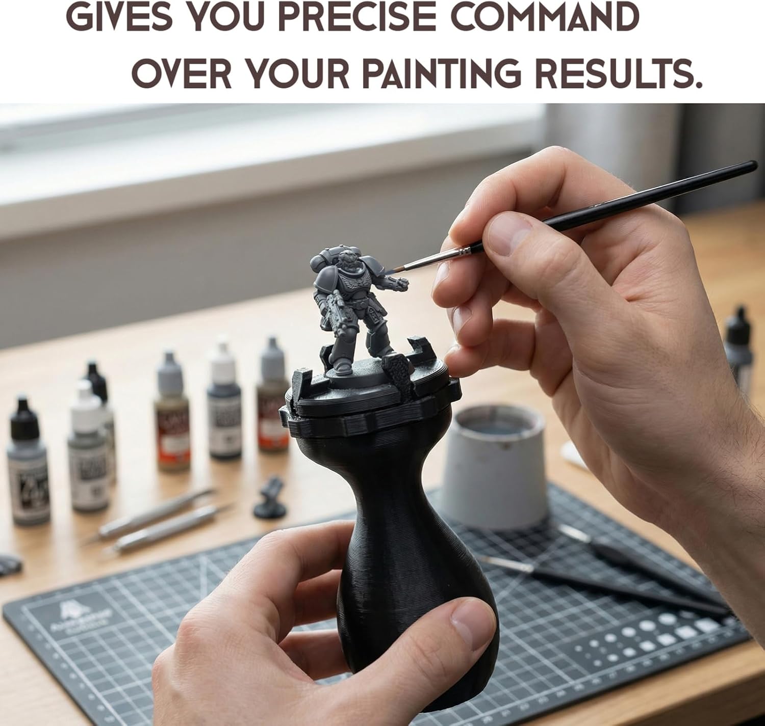 2PCS Miniature Painting Handle, 360° Rotatable Ergonomic Model Holder for Wargame/DND/Warhammer Figurines, Fits 20-50mm Bases, Stable Precision Hobby Painting Tool for Beginners & Veterans (Black)