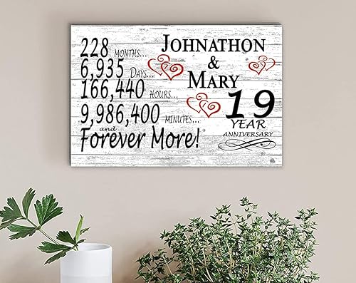 Miniatura 7 de Letrero personalizado de aniversario de 19 años, regalo de aniversario de boda para parejas, él o ella, días minutos años, madera maciza, 16.5 x