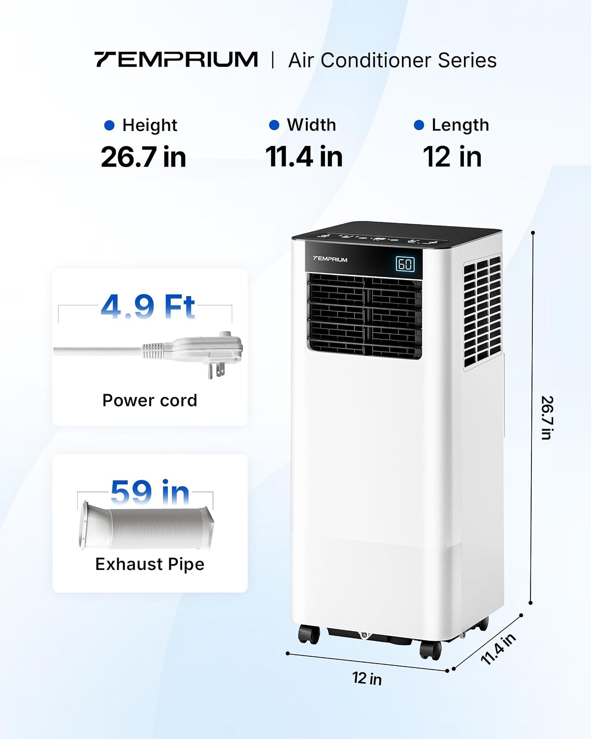 10000 BTU Portable Air Conditioner Cools up to 250 Sq.Ft., Mobile Air Conditioner with Smart App & Voice Control, 3-in-1 Indoor Air Conditioner with Cool, Dry, Fan Modes, Quiet Sleep Mode