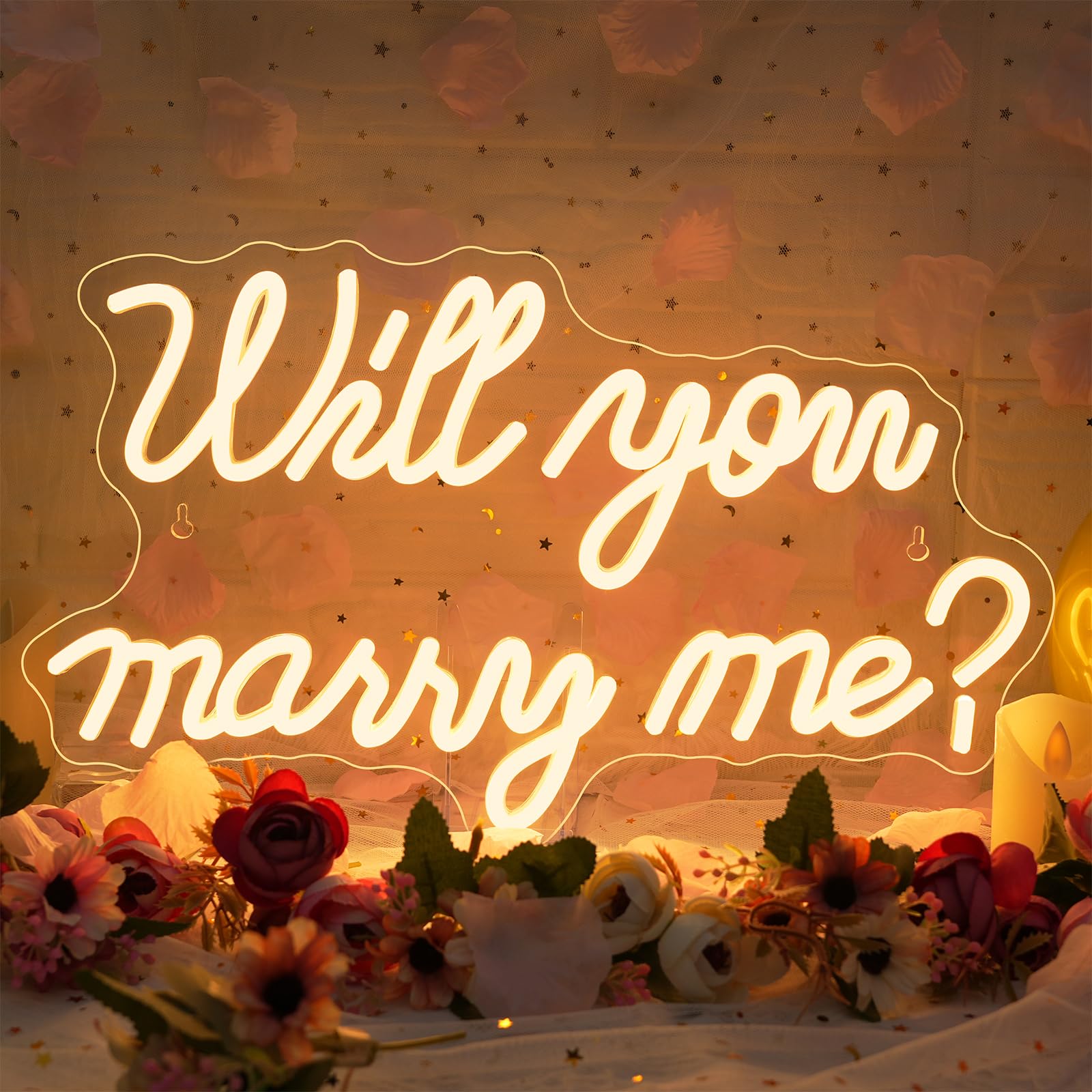Cartello al neon con scritta "Will You Marry Me" per decorazione da parete, con lettere LED al neon, alimentato da USB, per decorazioni per proposte, matrimoni, feste di San Valentino