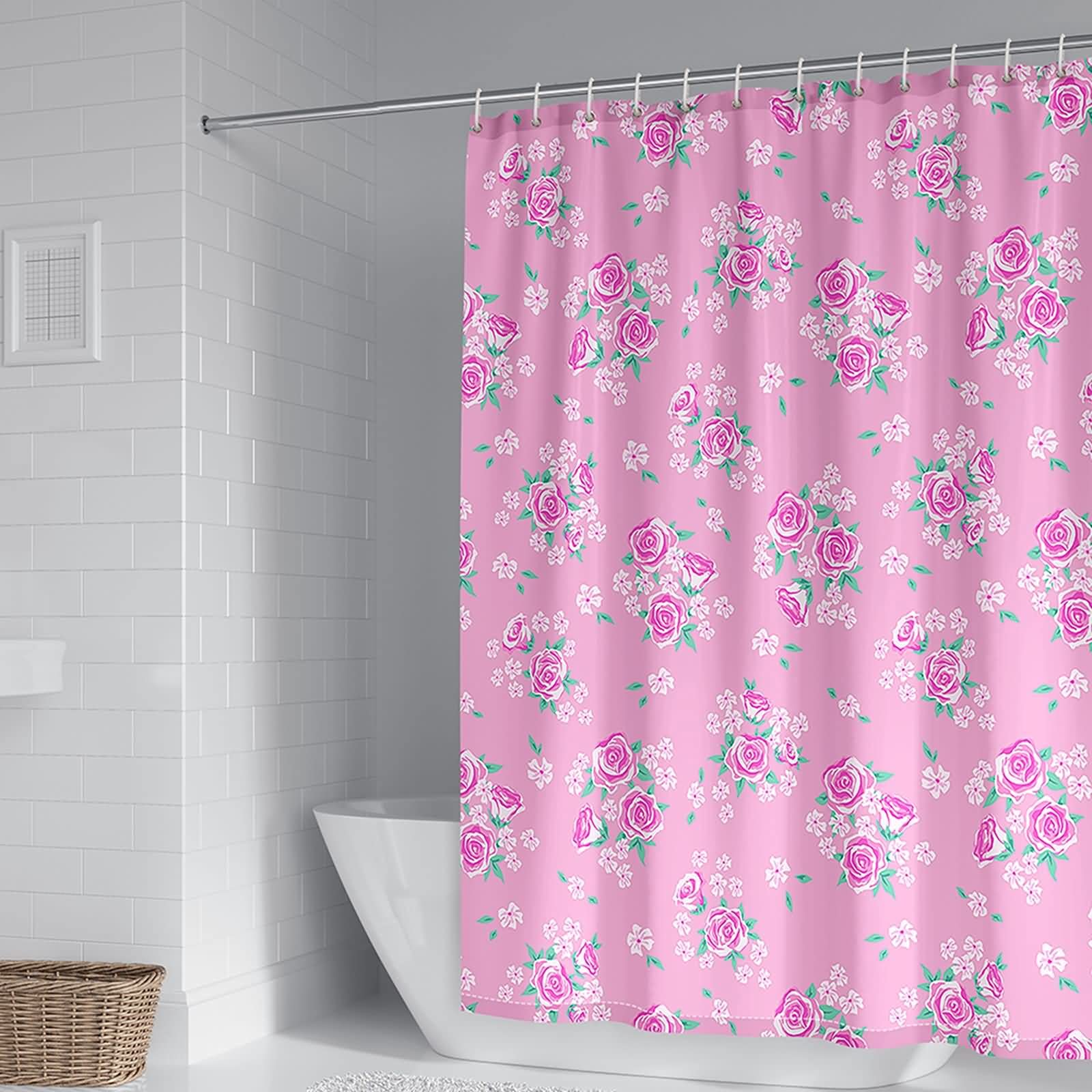 Rideau de douche anti-moisissure fleurs roses 180x180 fini les taches d'eau