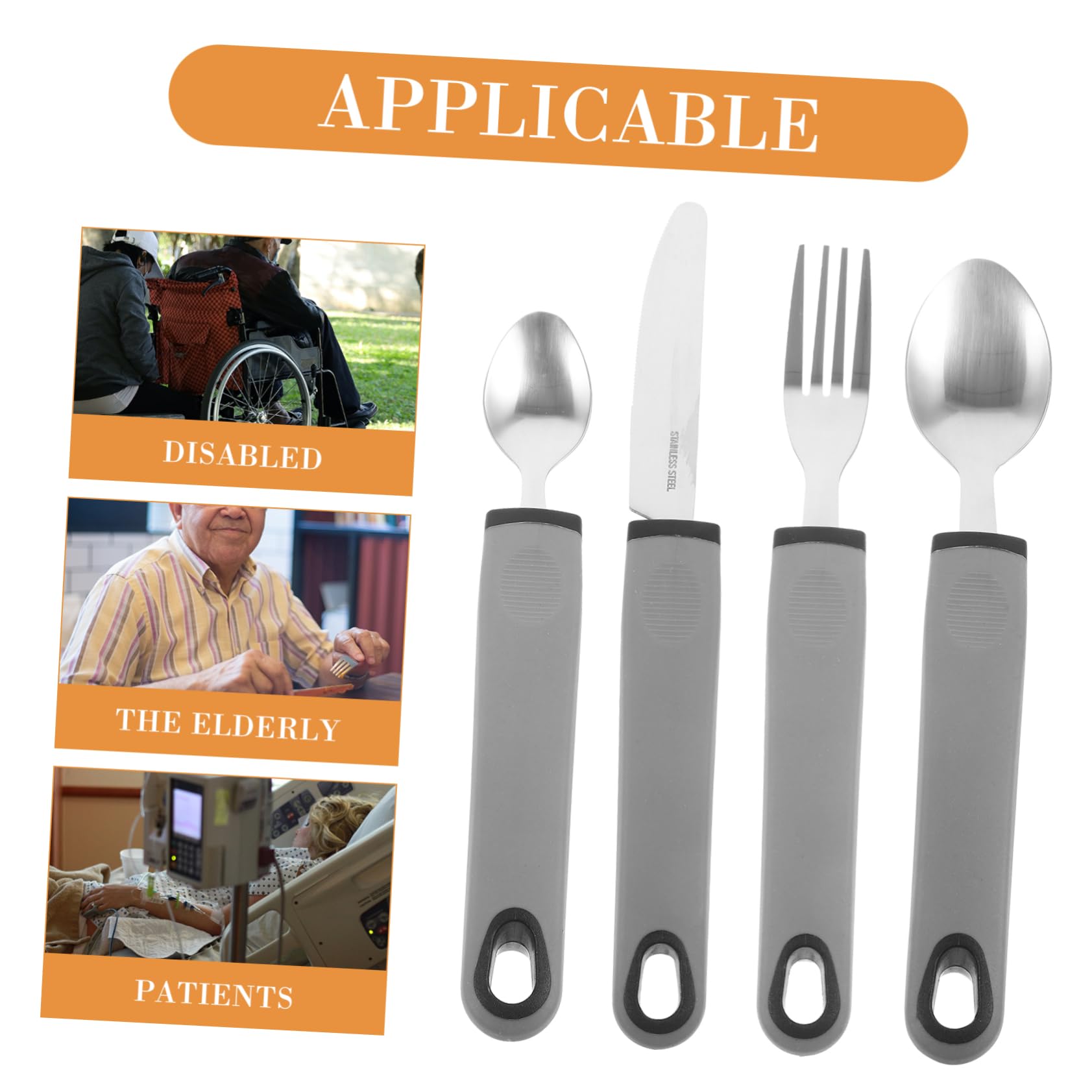 Juego de Utensilios Portátiles Diseño Seguro y Mango Antideslizante Adaptables para Personas Mayores Adecuado para Uso en Casa