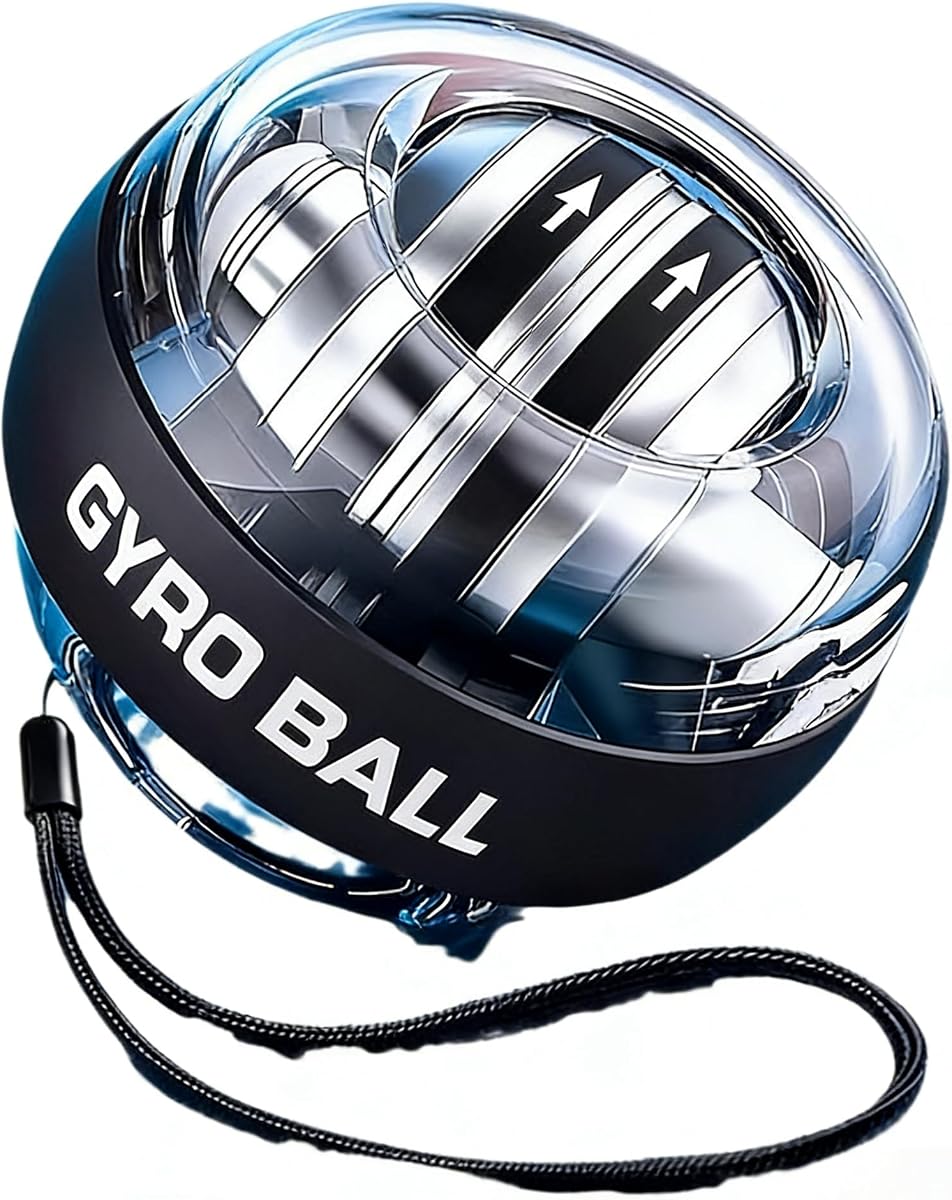 Power Spin Gyro Ball Wrist Strengthener, Auto-Start Self-Powered Gyroscope, LED Flash Forearm Trainer Grip Strength Workout Equipment, Torque Ball Hand Exerciser for Seniors & Athletes - Black Exercise Ball for Muscle Training
