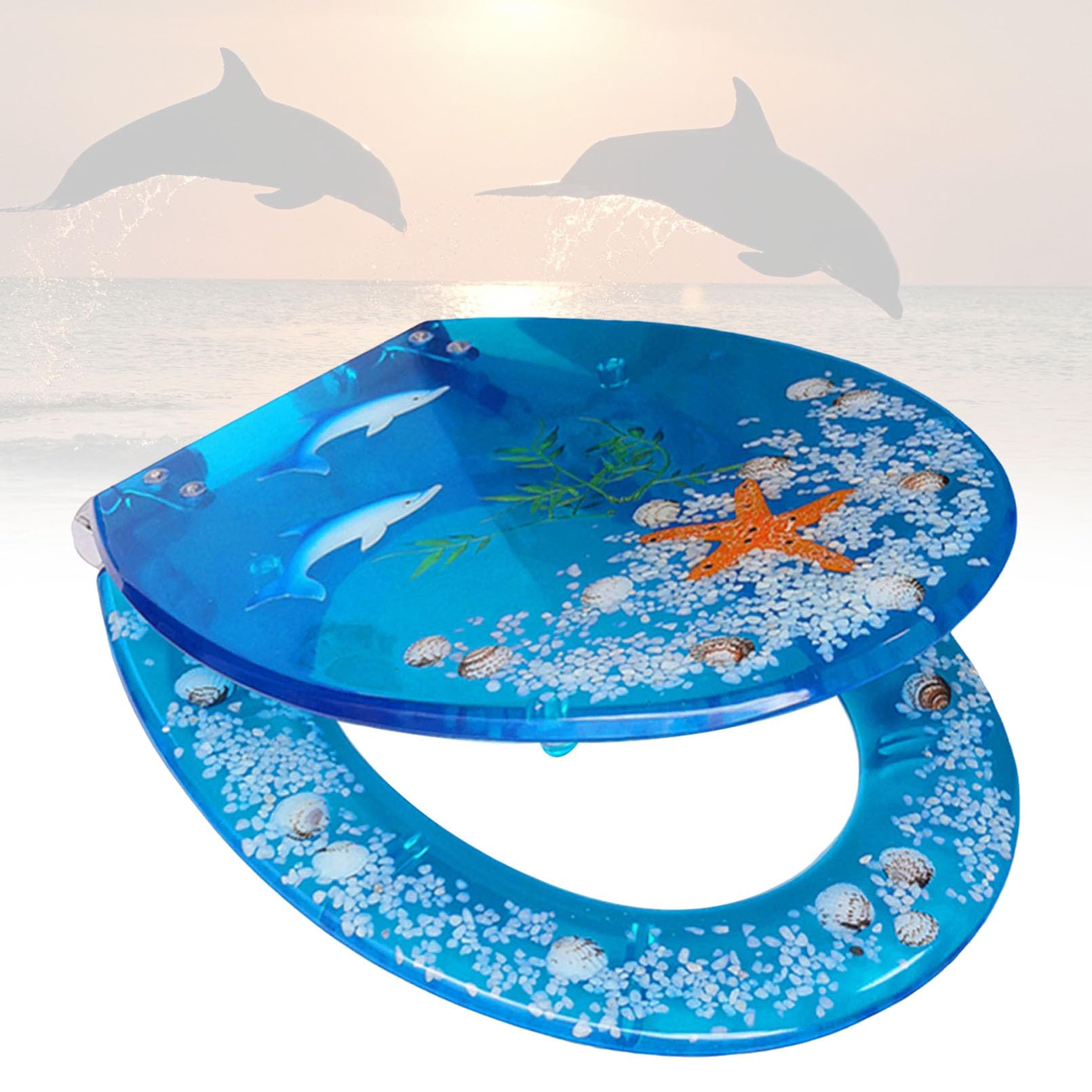 Asiento de inodoro, Tipo U/V/O Universal, Bisagra de liberación rápida acero inoxidable(Blue Dolphin)