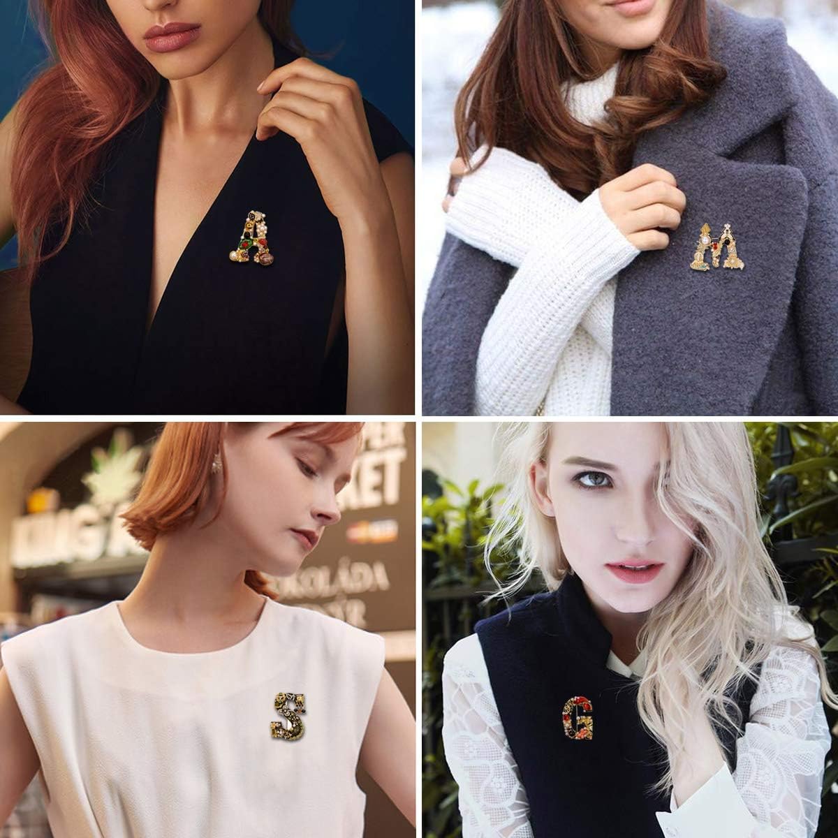 Initial Brooch Pins A-Z 26 Letters Brooches For Women Colorful Enamel Alphabet Pin Pearl Crystal Lapel Pin