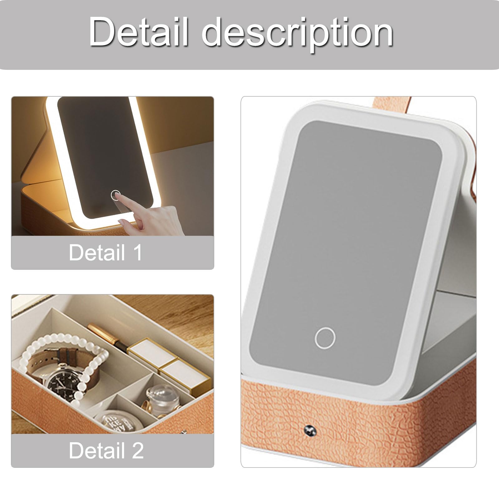 Organisateurs de bijoux à compartiment polyvalent avec maquillage LED intégré Étui de rangement de voyage à la mode pour un usage quotidien Organisateurs de bijoux