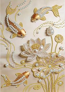 jinglinhh DIY Pearl Art Painting Kit Koi Fish Lotus Flowers for Adults, Special Shaped Diamond Art Painting Partial Drill Crystal Rhinestone Craft Home Wall Decor 30x40cm
