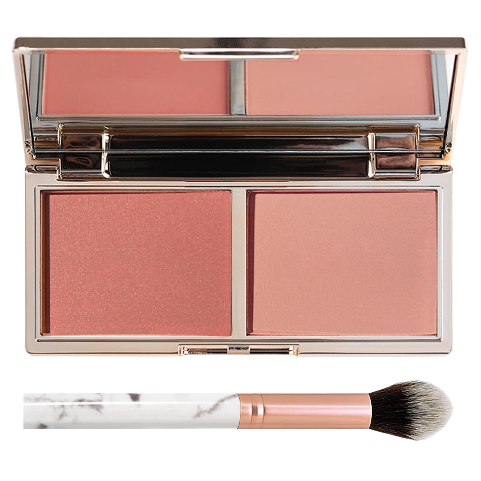 Soft Blush Makeup Powder Palette with Mirror & Brush, Matte & Shimmer Formula for Natural-Looking, Weightless & Long-Lasting Cheek Tint