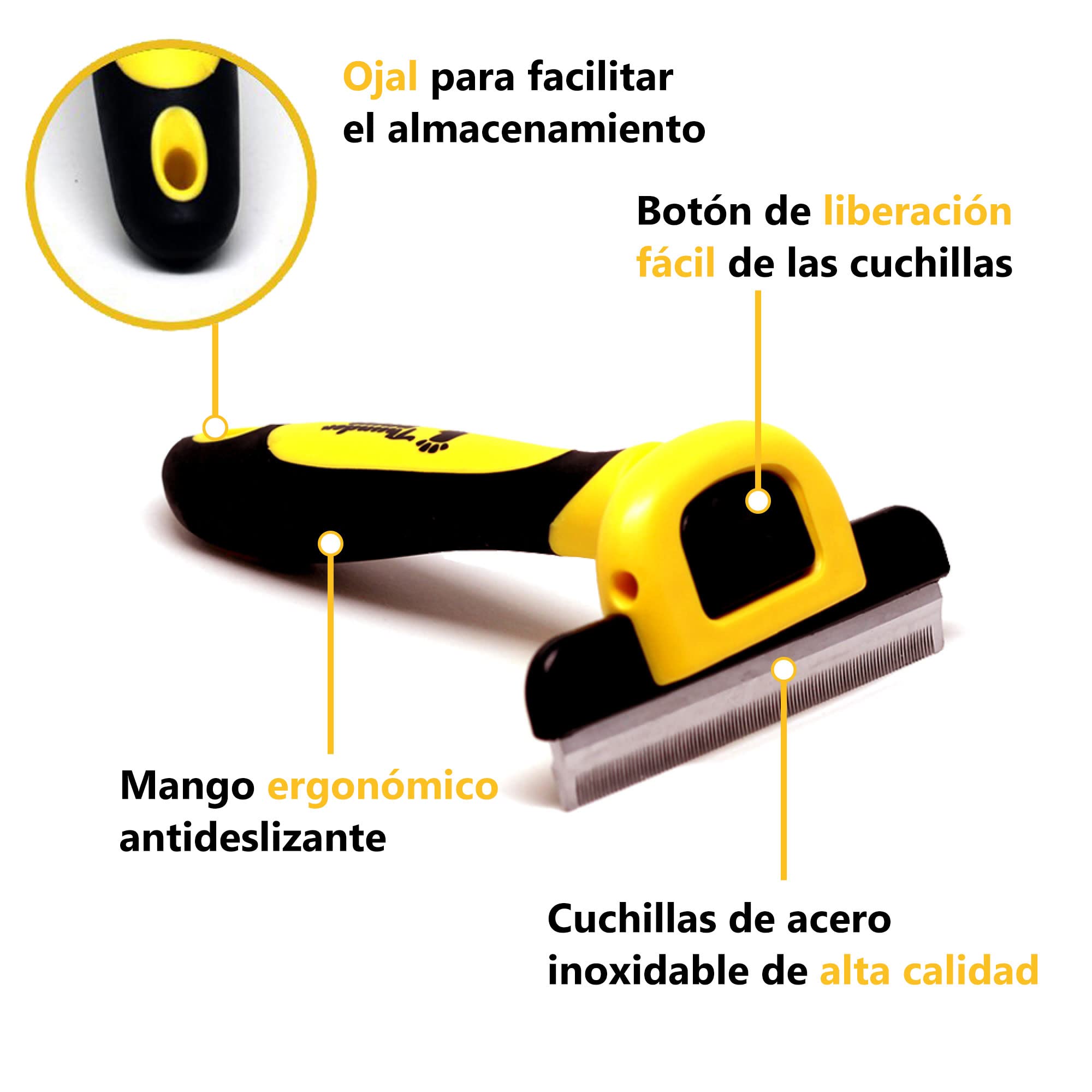 Peine Profesional para Mascotas, Herramienta de Cuidado para Perros, D-Shedz para Razas de Perros, Gatos con Pelo Corto o Largo, Pequeño, Mediano y Grande (Amarillo)