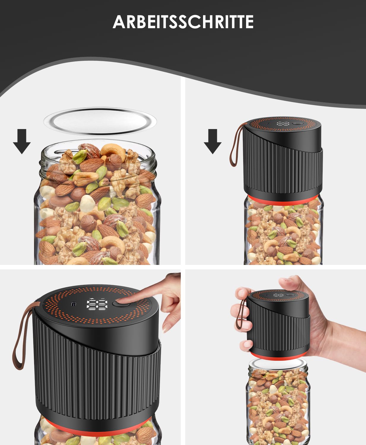 TANiCE Elektrischer Vakuumierer für Einmachgläser mit 10 Deckel Mason Jar Vacuum Sealer Machine Vakuumversiegelungsmaschine Vakuumiergerät klein Vakuumierer für Lebensmittel