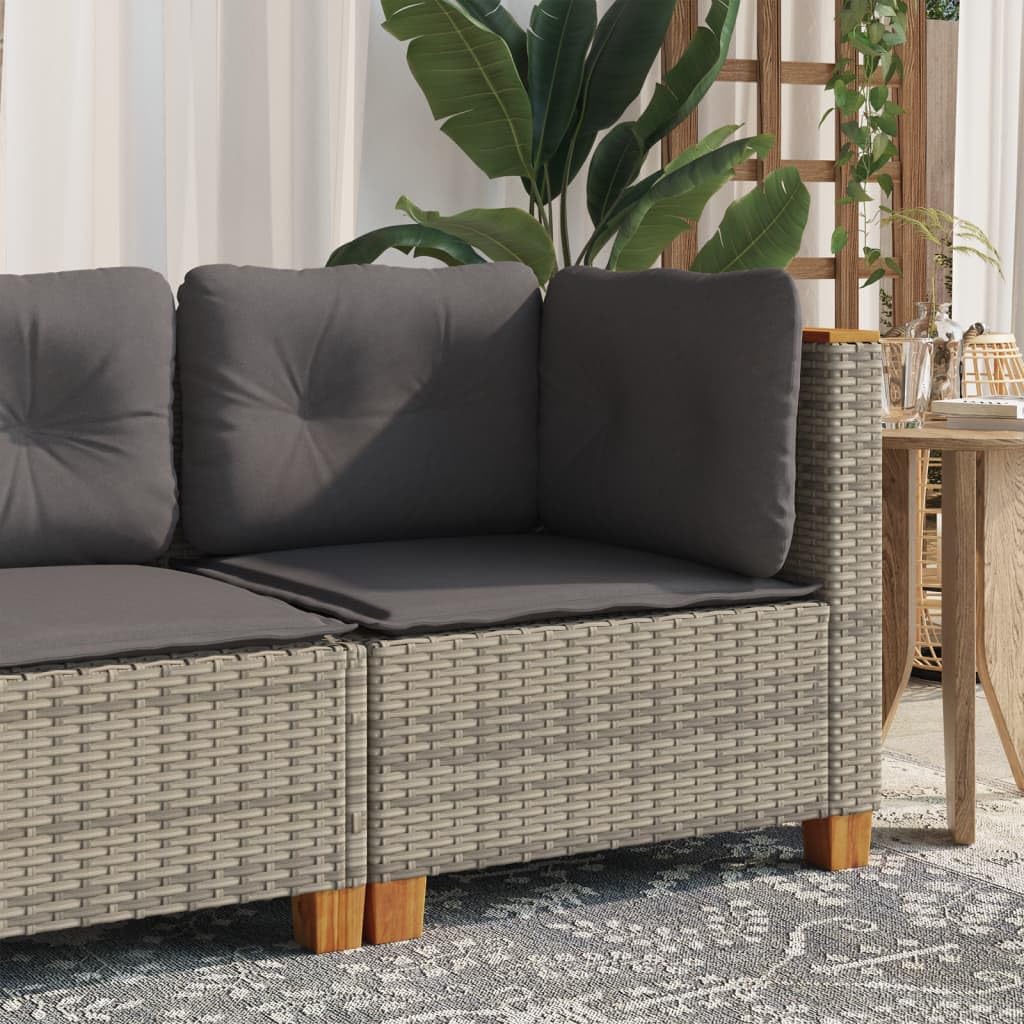 Sofá esquinero de jardín con cojín gris de poliratán, cómodo sofá de jardín con fundas extraíbles, ratán de polietileno duradero para juego de salón, diseño modular para terraza