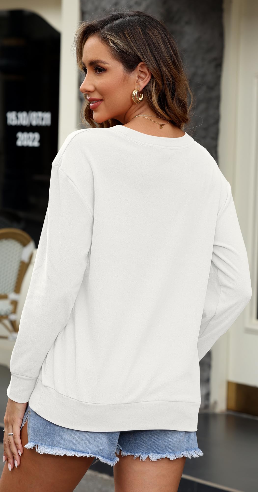 WNEEDU Señoras Sudaderas de Manga Larga Sudaderas Casual con Bolsillos