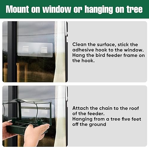 Miniatura 7 de Comedero para pájaros de ventana, comedero de metal para pájaros con cadena colgante al aire libre, comederos para pájaros silvestres exteriores,