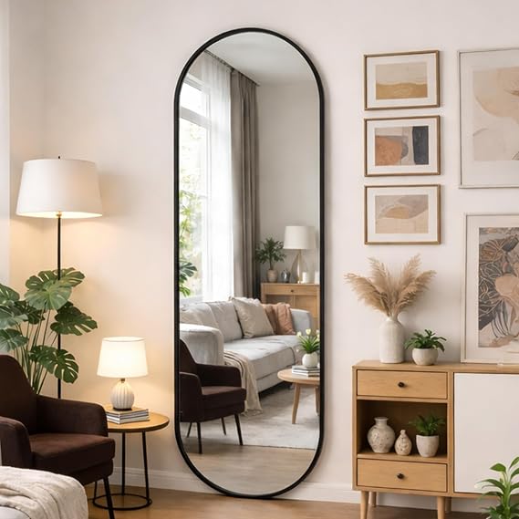Full Length Oval Mirror 160×50cm Free Standing Aluminium Alloy