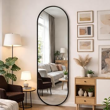 Full Length Oval Mirror 160×50cm Free Standing Aluminium Alloy