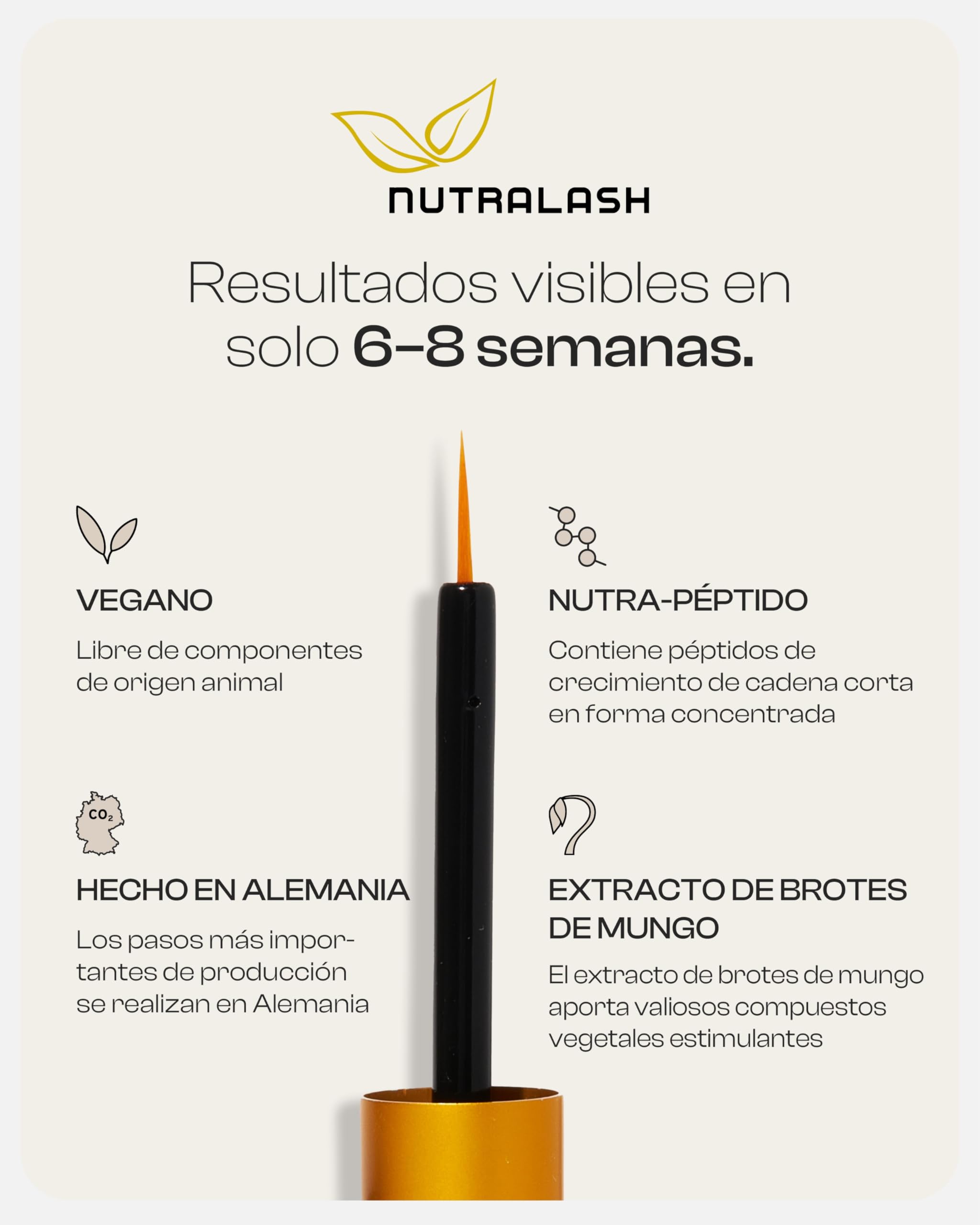 Nuvega Lash - Serum Pestañas y Cejas para unas pestañas largas en sólo 4-6 semanas I Vegano I Serum para el Crecimiento de Pestañas I Crece Pestañas/Alargamiento I Made in Germany I 3ml