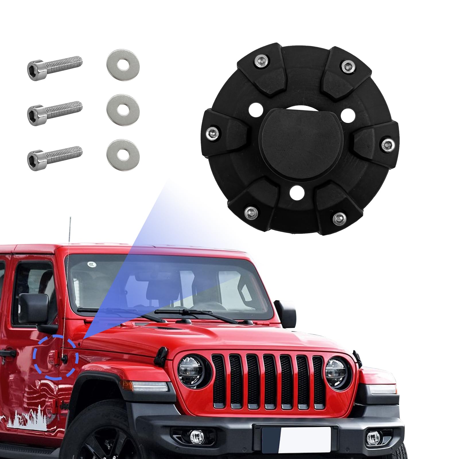stymart Antenna Base Cover, Compatible with Jeep Wrangler 2007-2022 JK JKU JL JLU Gladiator JT, 2.95In Diameter ABS, 1Pcs
