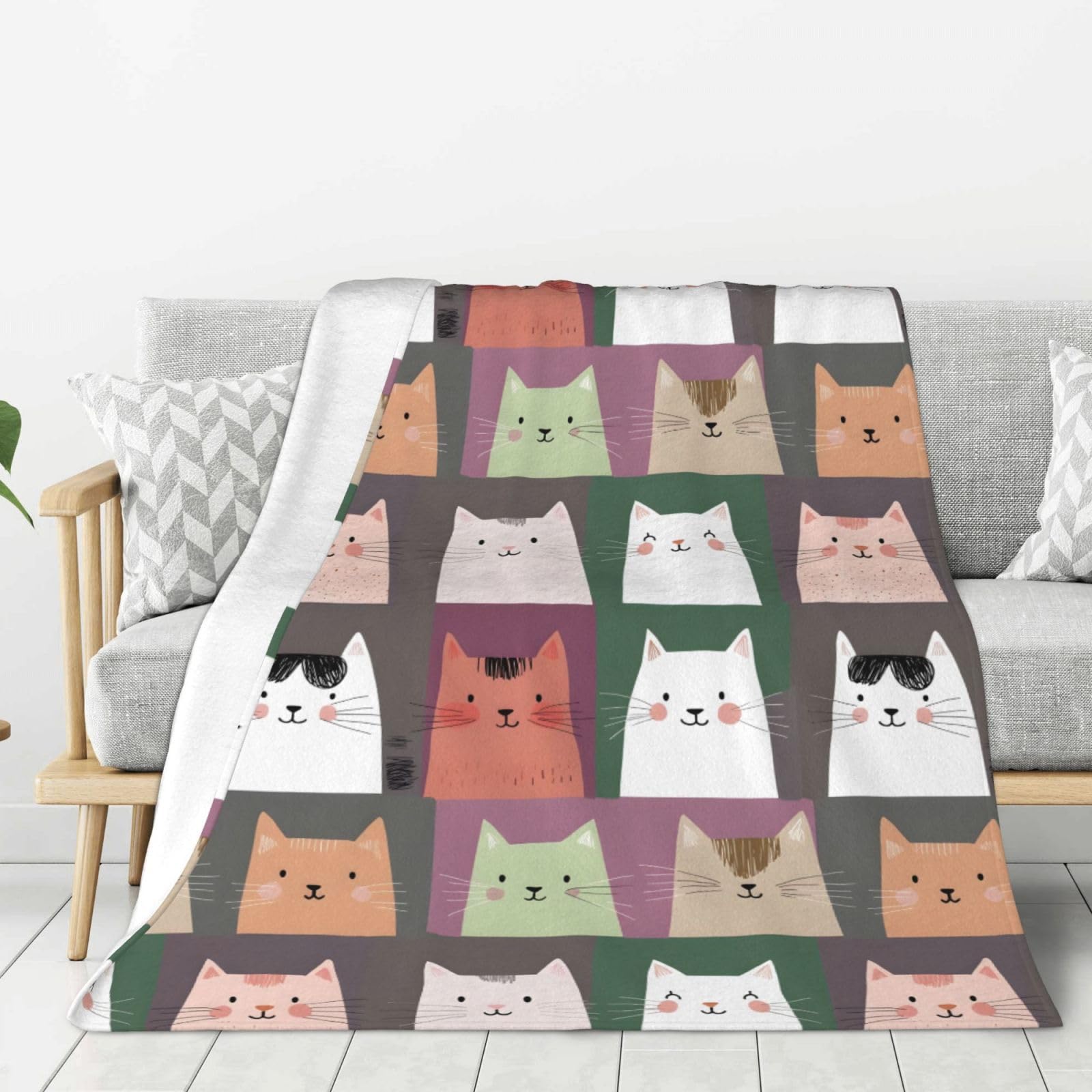 Couverture imprimé chat coloré idée cadeau douceur et déco