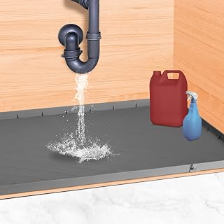 Silicone Under the Sink Mat Waterproof – 34 x 22 x 1 In. Leak Liner – Under Sink Drip Tray with Plug & Pull Drainage Hole – Durable & Flexible Undersink Mats for Bottom of Kitchen Sink by MBT Life