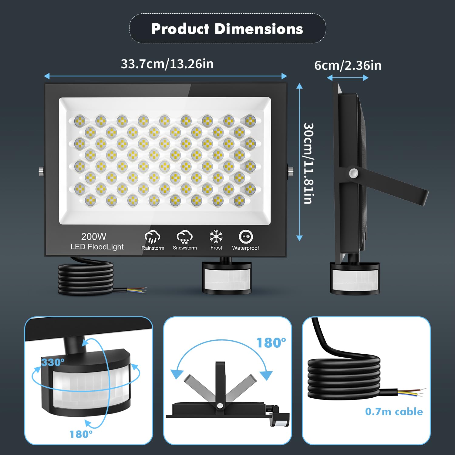 200W LED Strahler mit Bewegungsmelder Außen, Superhell 20000LM Außenstrahler, IP66 Wasserdicht LED Aussenleuchte Fluter mit Fernbedienung, 6500K Kaltweiß Scheinwerfer Aussen für Garten, Garage, Hof