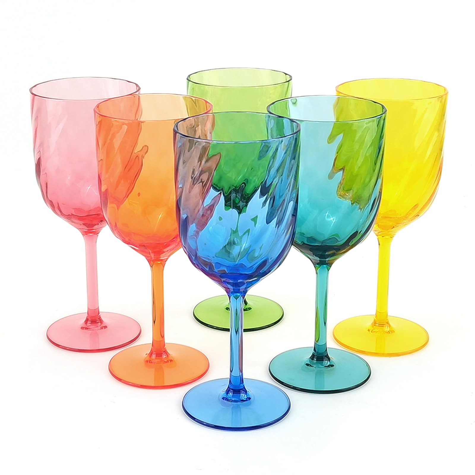 Set di 6 bicchieri da vino infrangibili, in acrilico, per interni ed esterni, senza BPA, infrangibili (multicolore)