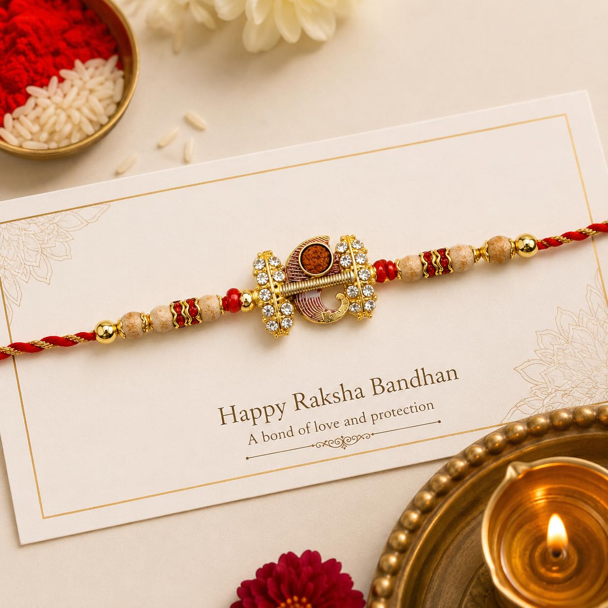 Traditional Dholak Design Raksha Sutra for Brother – Rakhi Band with Beads & Bracelet Thread for Rakshabandhan-image-9