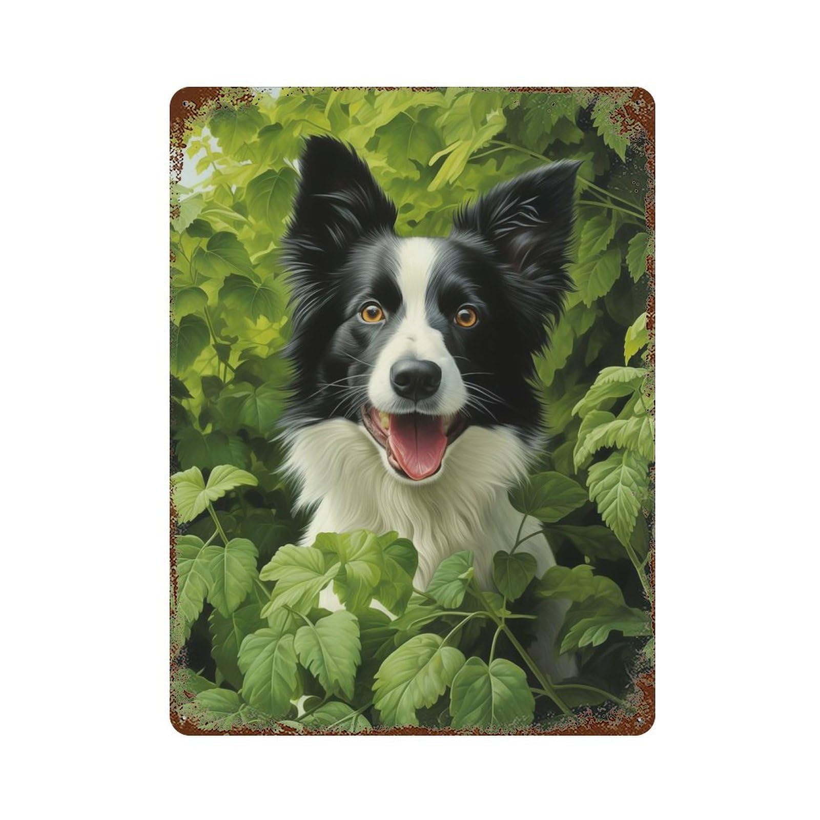 Garage Style Border Collie in Green Distressed Metal Wall Sign 15.7"x11.8", Decorative Metal Wall Art for Bar And Workshop