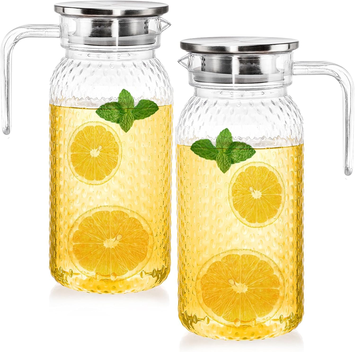 WUWEOT 2 Pack 1 L Acrylic Pitcher with Lid and Spout, Small Clear Pitcher Fridge Water Jug Ice Tea Pitchers Cold Hot Beverage Carafe for Lemonade, Coffee, Juice