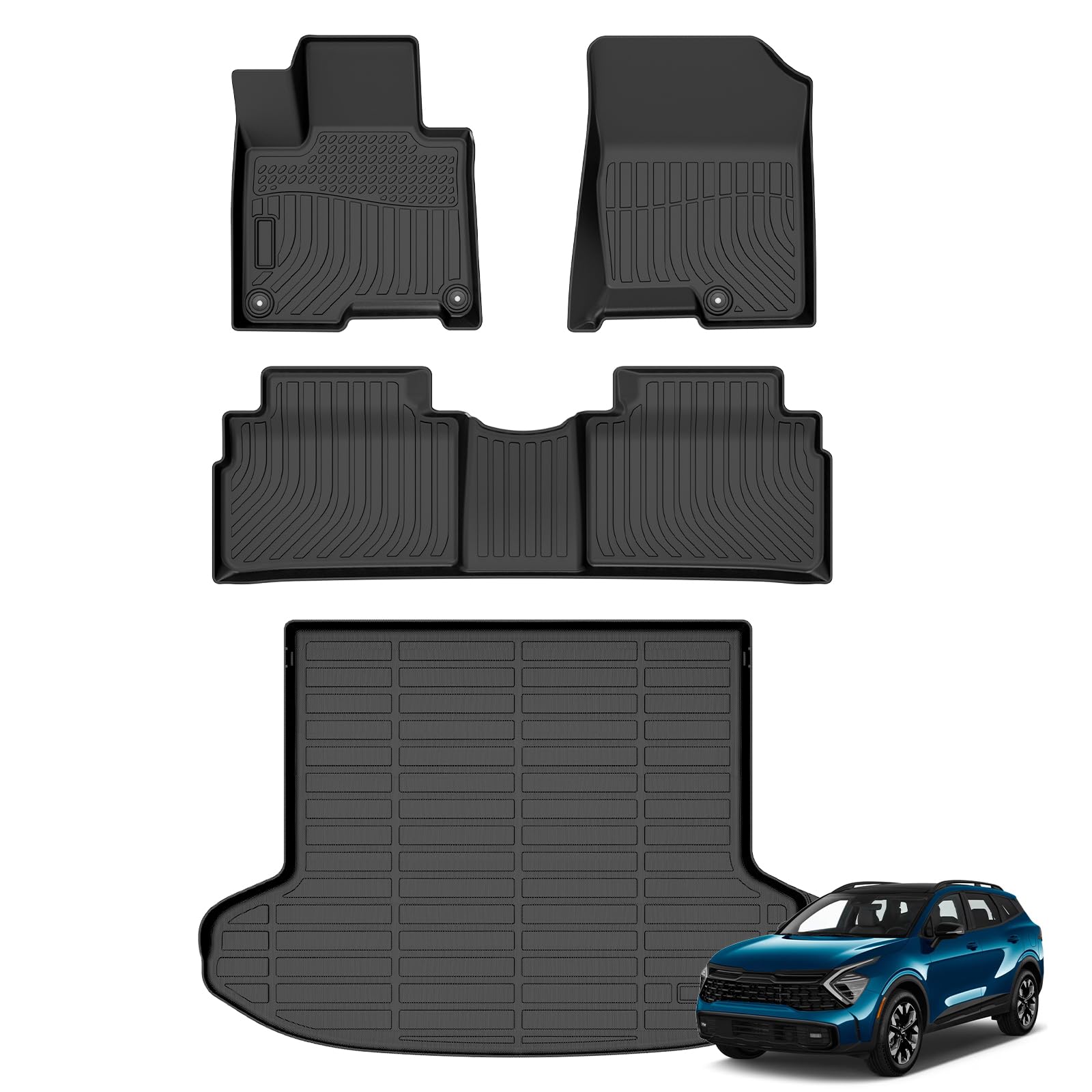 AZYT® Floor Mats &amp; Cargo Liner Set for 2023 2024 2025 kia Sportage PHEV (Plug in Hybrid) All Weather Automotive TPE Floor Liners Set Anti-Slip Waterproof Accessories - Black