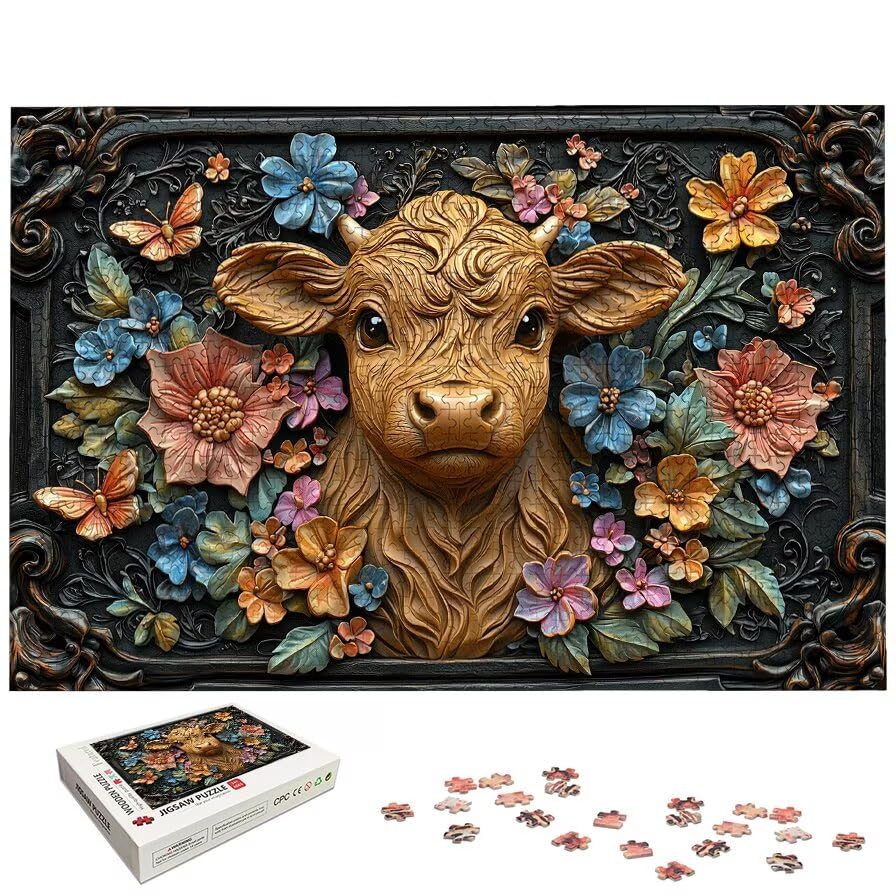 Puzzle 3000 Pièces Vache, Puzzle 3000 Pièces pour Adultes et Enfants à Partir de 14 Ans, Fleur Puzzles Bois avec Une Boîte d'Emballage Exquise, Puzzles pour Décoration Murale, Idee Cadeau Femme, -5682