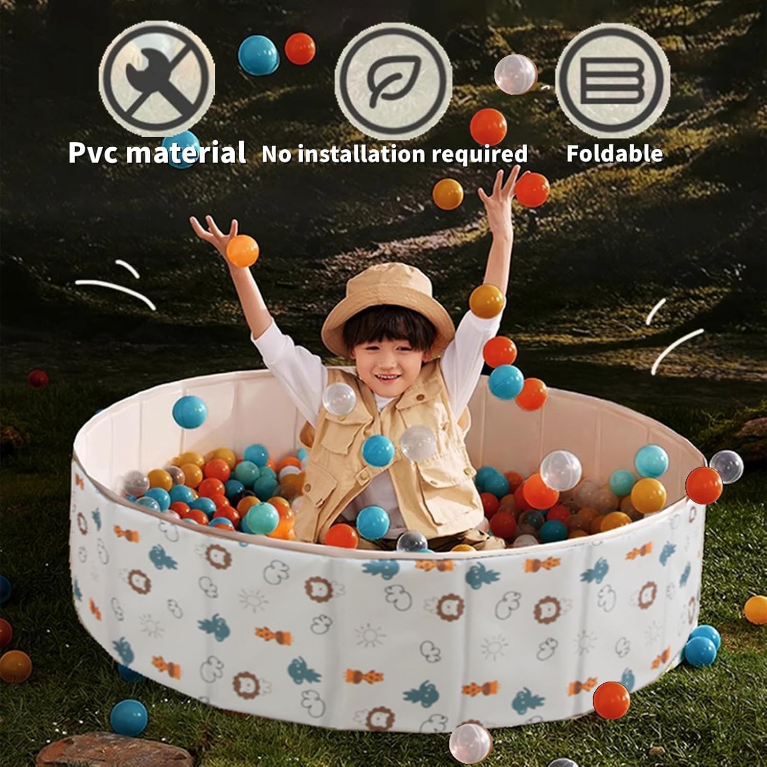 Basen z piłkami, składany plac zabaw dla niemowląt i dzieci (basen z piłkami, 120 cm)