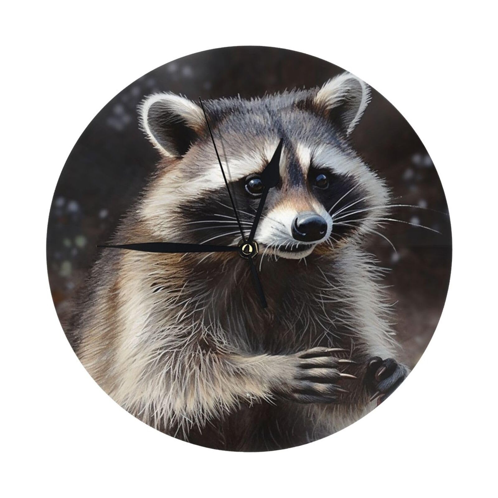 FodPand Raccoon Wall Clock - 10 Inch Silent Non-Ticking Modern Wall Clocks Battery Operated - Classic Simple Minimalist Analog Round Decorative Clock for Kitchen, Home, Office