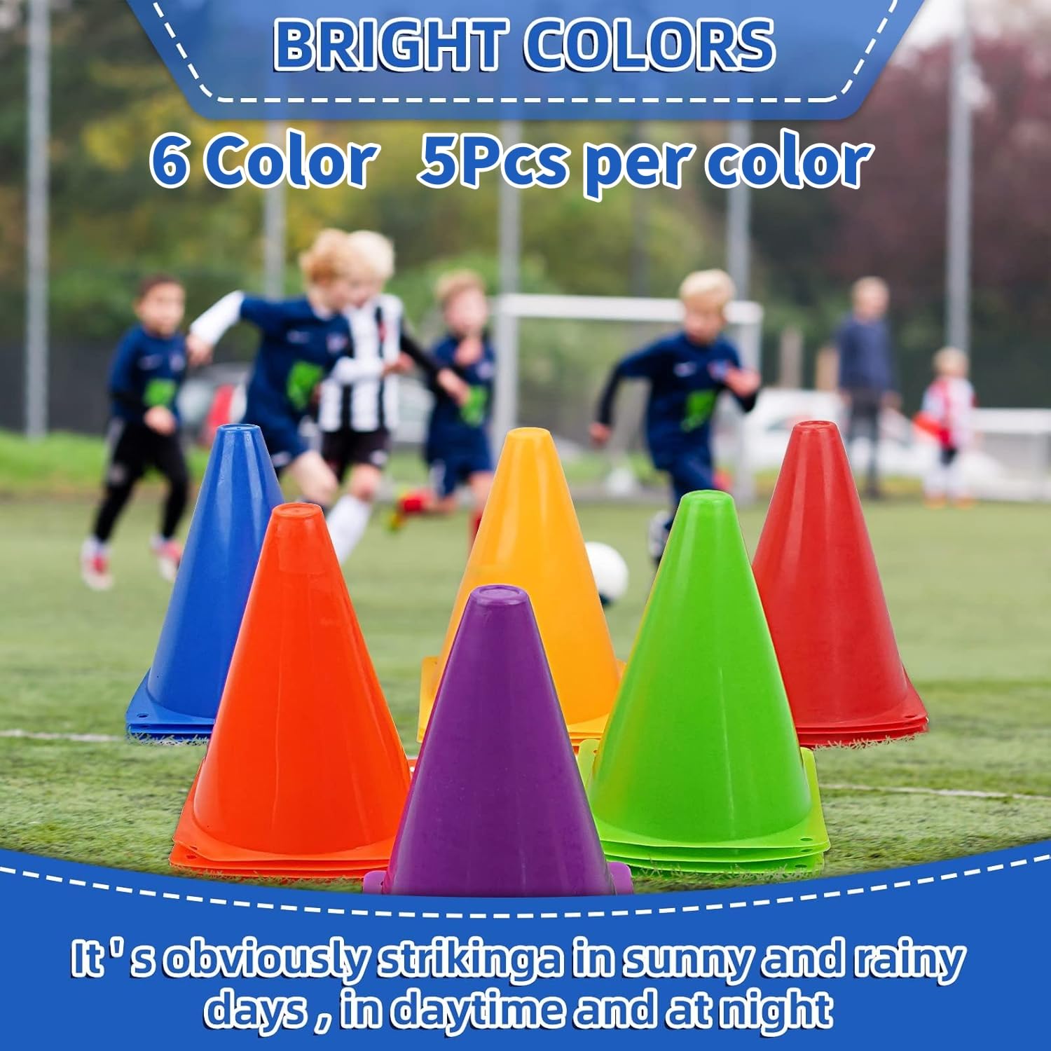 LATERN 30 Pièces Cônes de Signalisation, 19CM Marqueur D'entraînement de Football en Plastique Cônes De Marquage pour Patinage Basket-Ball Football Activités Événements Jeu De Lancer (6 Couleurs)