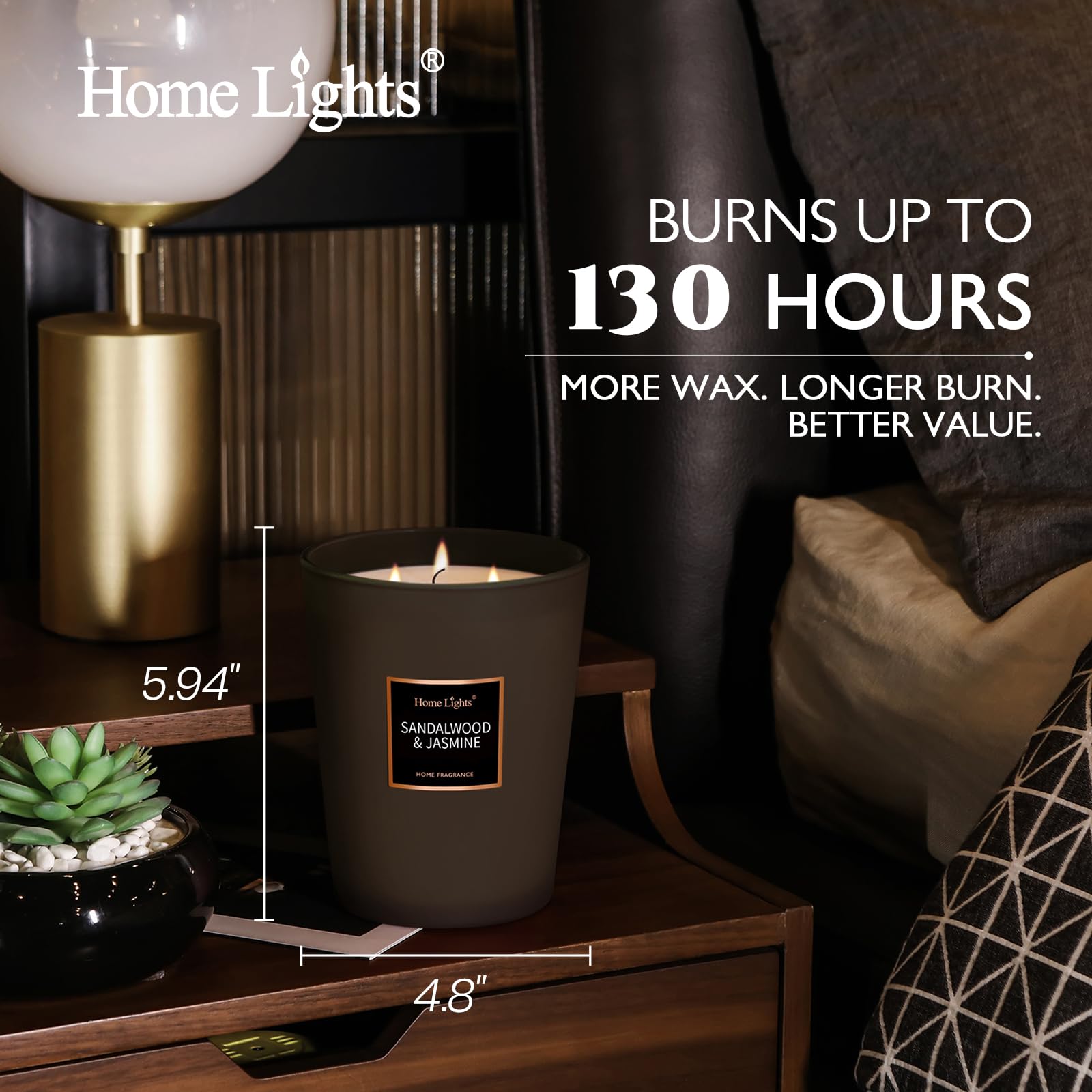 HomeLights - Candele profumate | Candela in barattolo grande, 944 g, candele naturali per aromaterapia di soia | Fino a 130 ore di combustione con 3 stoppini di cotone, candele profumate decorative
