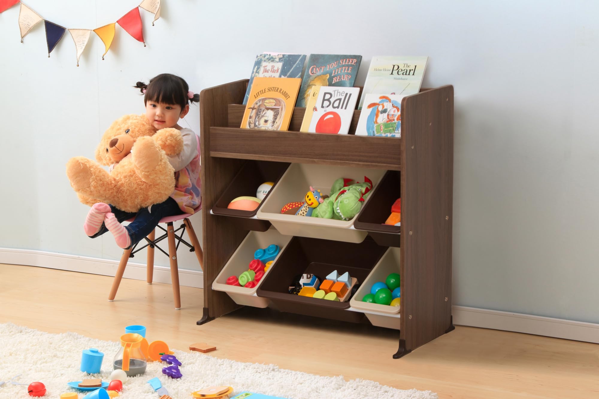 Iris Ohyama, Étagère pour Jouets, Meuble, Bibliothèque pour Enfant, Organiseur, Boîtes de Jeux, Livres /6 coffres Amovibles Plastique, Salle de Jeux, Chambre - Kids Toy Rack - ETHR-26 - Marron