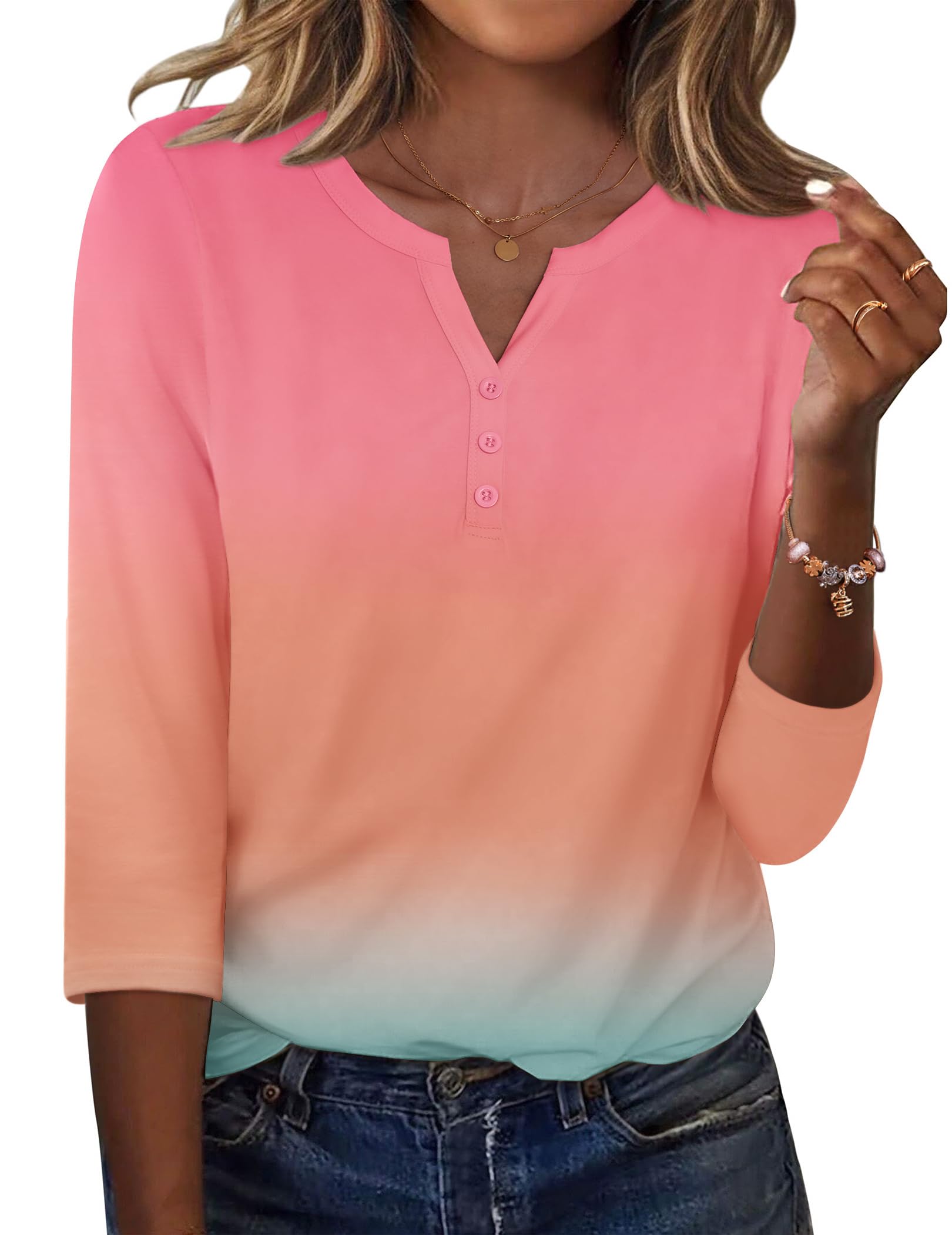 Zeagoo 3/4 Length Sleeve Womens Tops Casual Dressy Summer Blouses Buisness Work Spring Tee Shirts