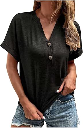 Lausiuoe Women's V-Neck Blouse - Short Sleeve, Loose Fit, Pleated Detail, Casual Summer Top - View #8