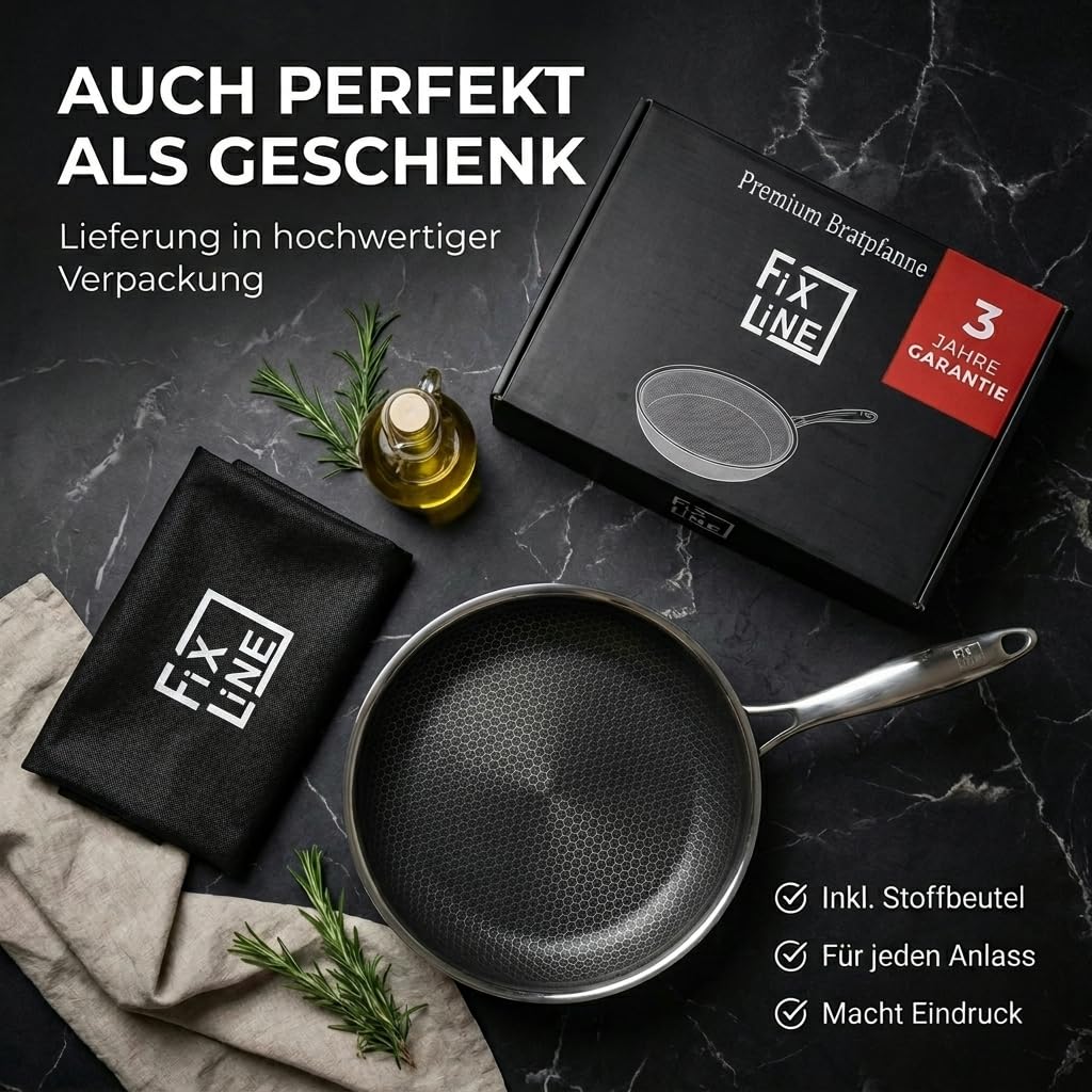 FIXLINE® Premium Wabenpfanne Ø20cm - alle Herdarten inkl. Induktion - kratzfeste Antihaftbeschichtung - Backofen bis 250℃ - edles Wabendesign - Allrounder Pfanne für jeden Einsatz