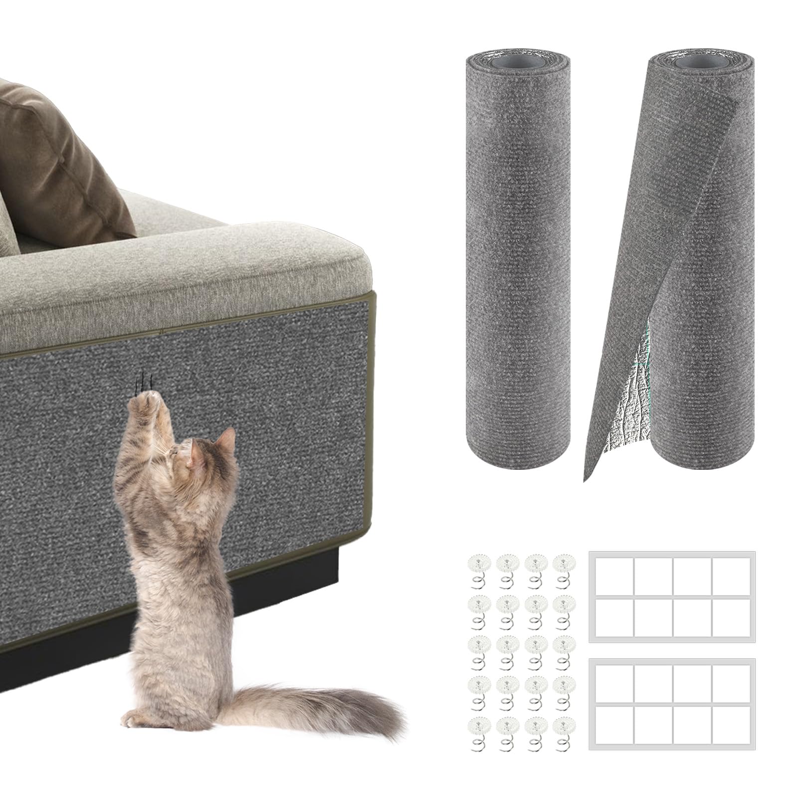 Photo 1 of 2Pack Total 78.7"x15.8" Cat Scratch Mat for Cat Couch Furniture and Wall Protector | Trimmable Self-Adhesive Carpet Climb Cat Scratcher for Covering Cat Tower and Replacement Pads (Light Grey)