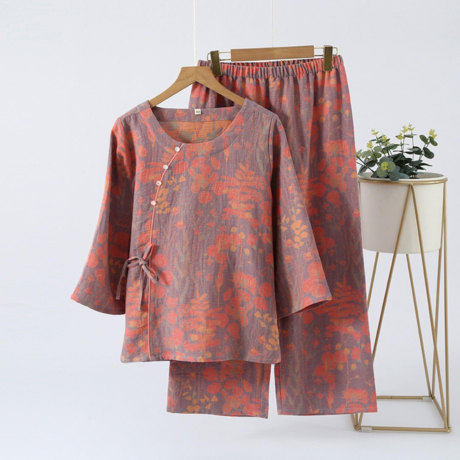 Maglietta da donna All Cotton Cotton National Style Skirt Three Quarter Sleeve Nine Quarter Pants Shirt Donna