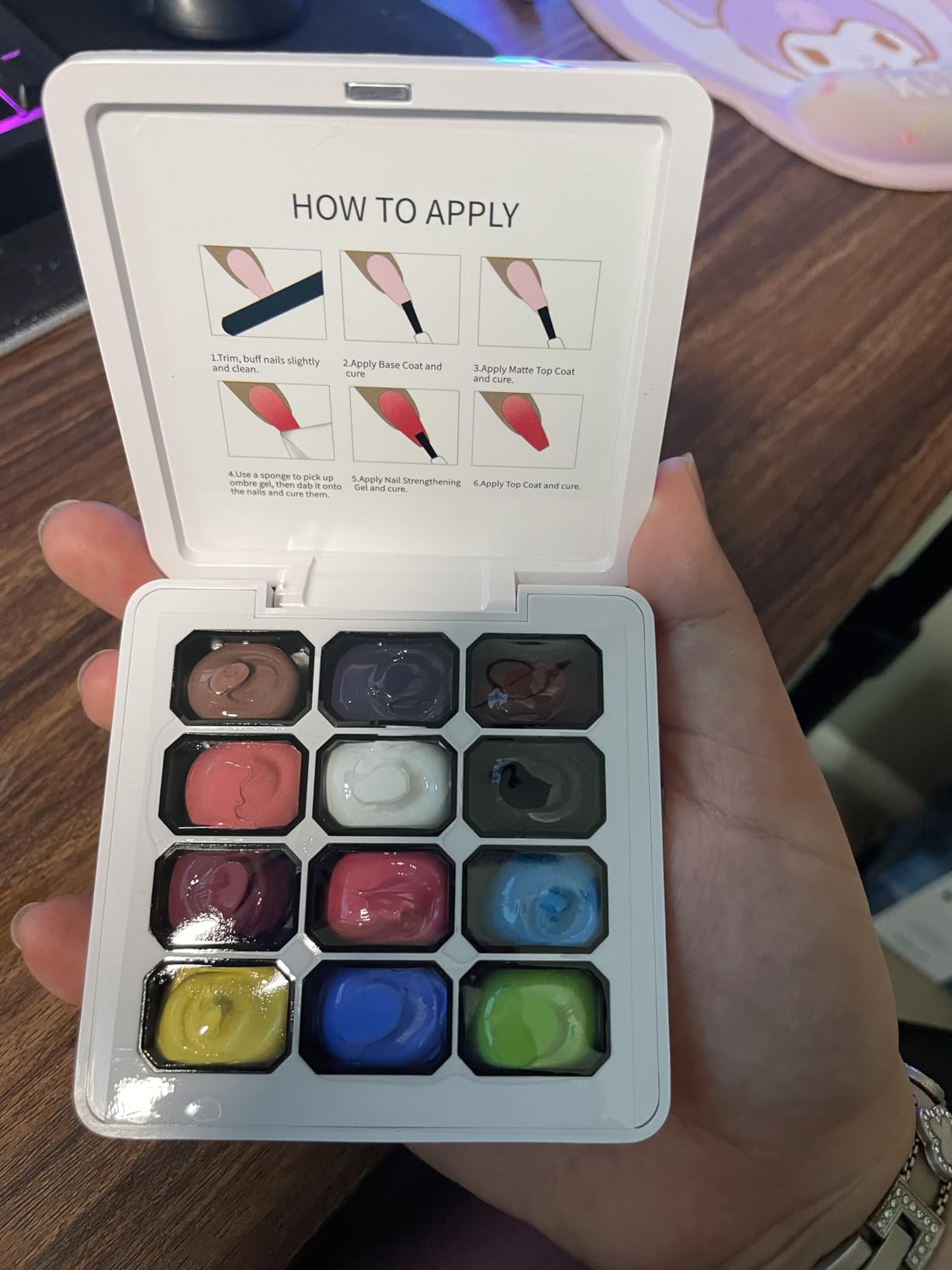 Karroy Sponge Pat Gel Nail Polish Palette, 12 Colors Blending Ombre Gel Polish Gradient Painting Nails Art, No Wipe, UV/LED Cured (12 Colors D)