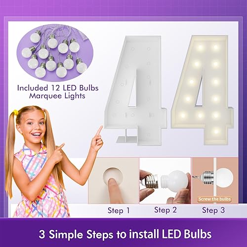 Miniatura 2 de Marco de números iluminados de marquesina de 4 pies, marco de marquesina gigante números 4, números de mosaico para globos, decoraciones de