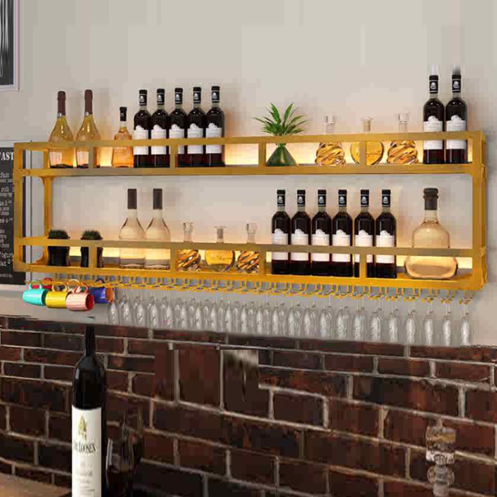 Étagère murale pour verres à vin LED présentoir bouteille bar cuisine