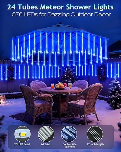 Miniatura 6 de PEMOTech Luces de lluvia de meteoritos, 15 tubos de 11.8 pulgadas, 540 luces LED de Navidad, luces LED de nieve para exteriores, impermeables, luces