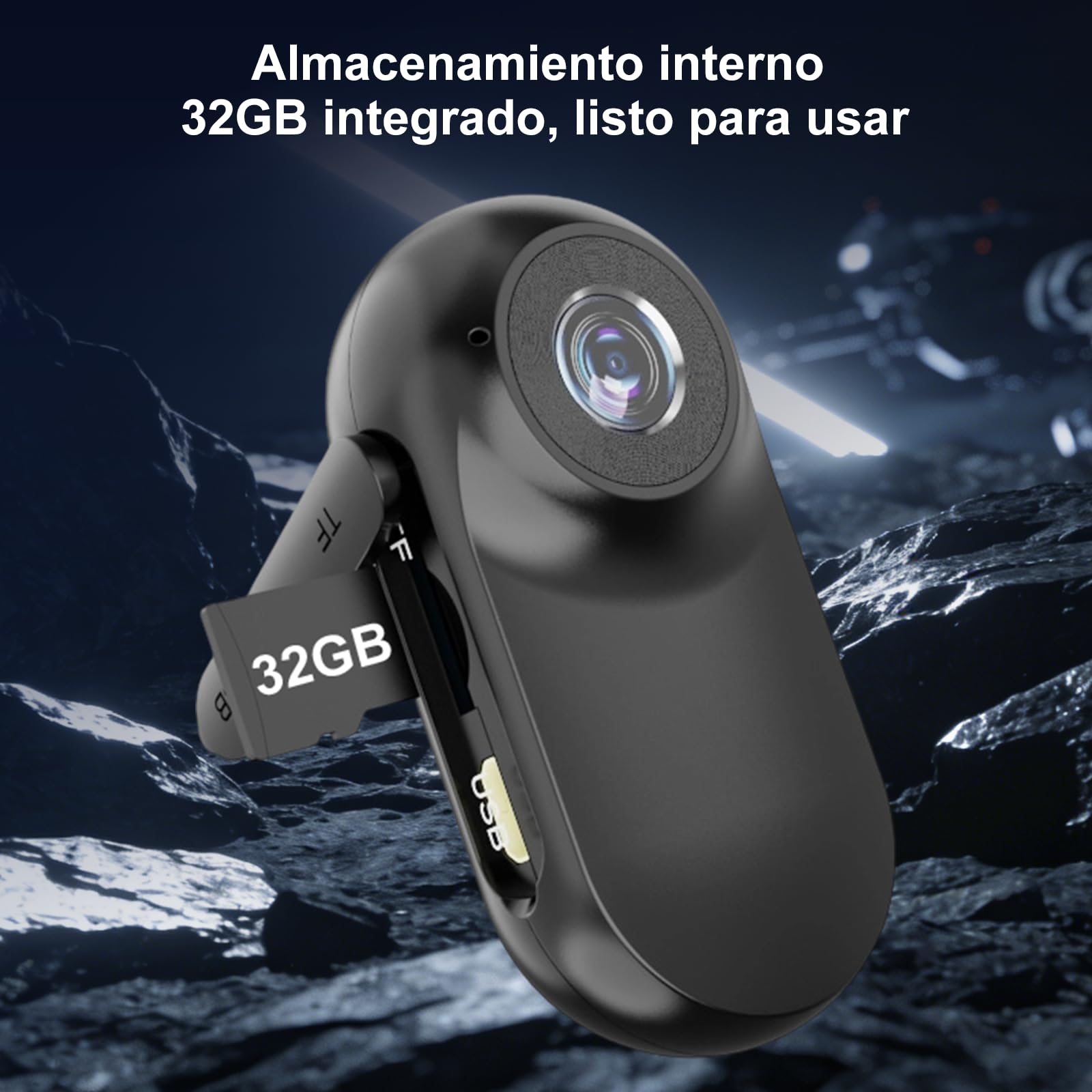 Mini caméra d'action avec carte mémoire de 32 Go, caméra corporelle pour enregistrement mains libres, caméra de casque pour vélo et moto, mini caméra portable pour extérieur, randonnée, ski et prise