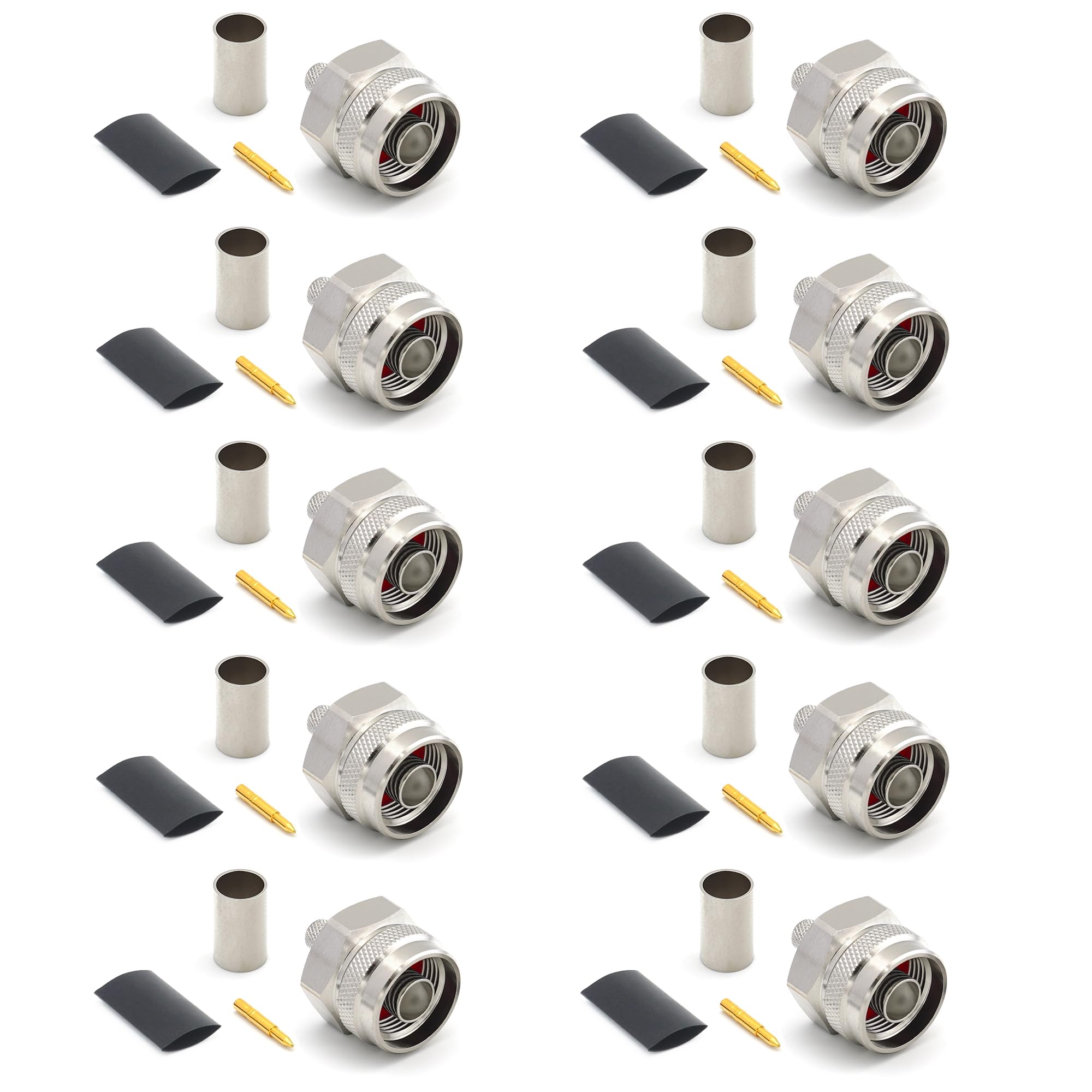 N Male Crimp Type LMR240 LMR-240 RG59U RG8X RG-8X N-Type Hex Head Plug RF Coaxial Cable Connector Nickel Plated With Gold Plated Pin (Pack of 10)